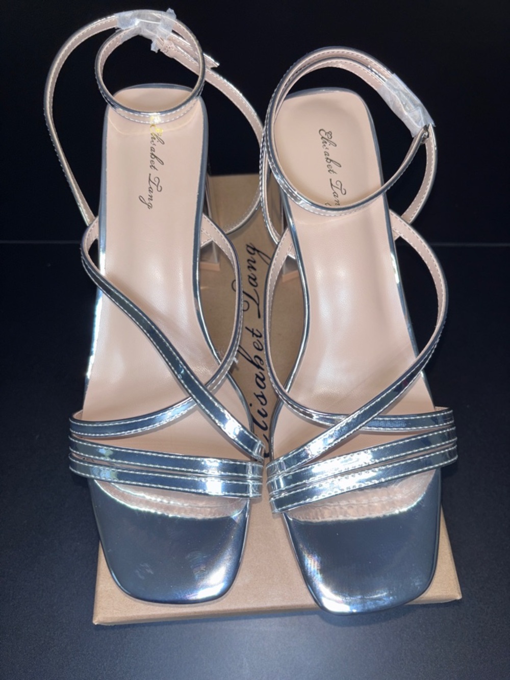 Metallic Silver Strappy Block Heel Sandals - Picture 2 of 3